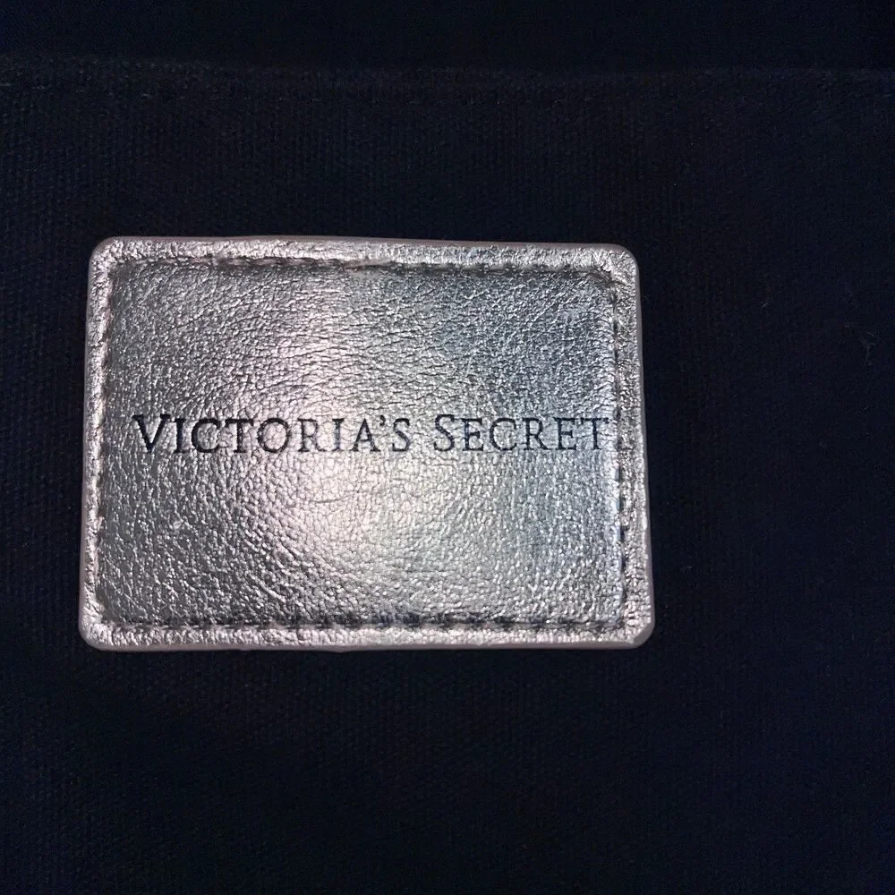 Victoria's Secret Black Canvas Sequin Accent Tote Bag Flight Travel Handbag
